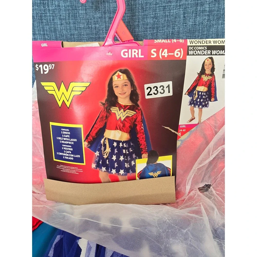 DC Comics Wonder Woman Girls Costume Small 4-6 Dress Cape Belt Headpiece Set